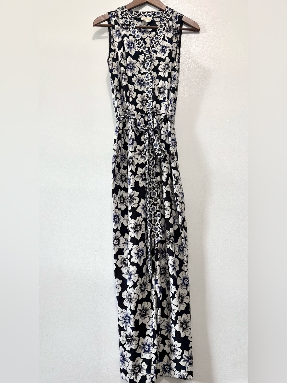 kate spade Silk Navy Black and White Floral Jumpsuit